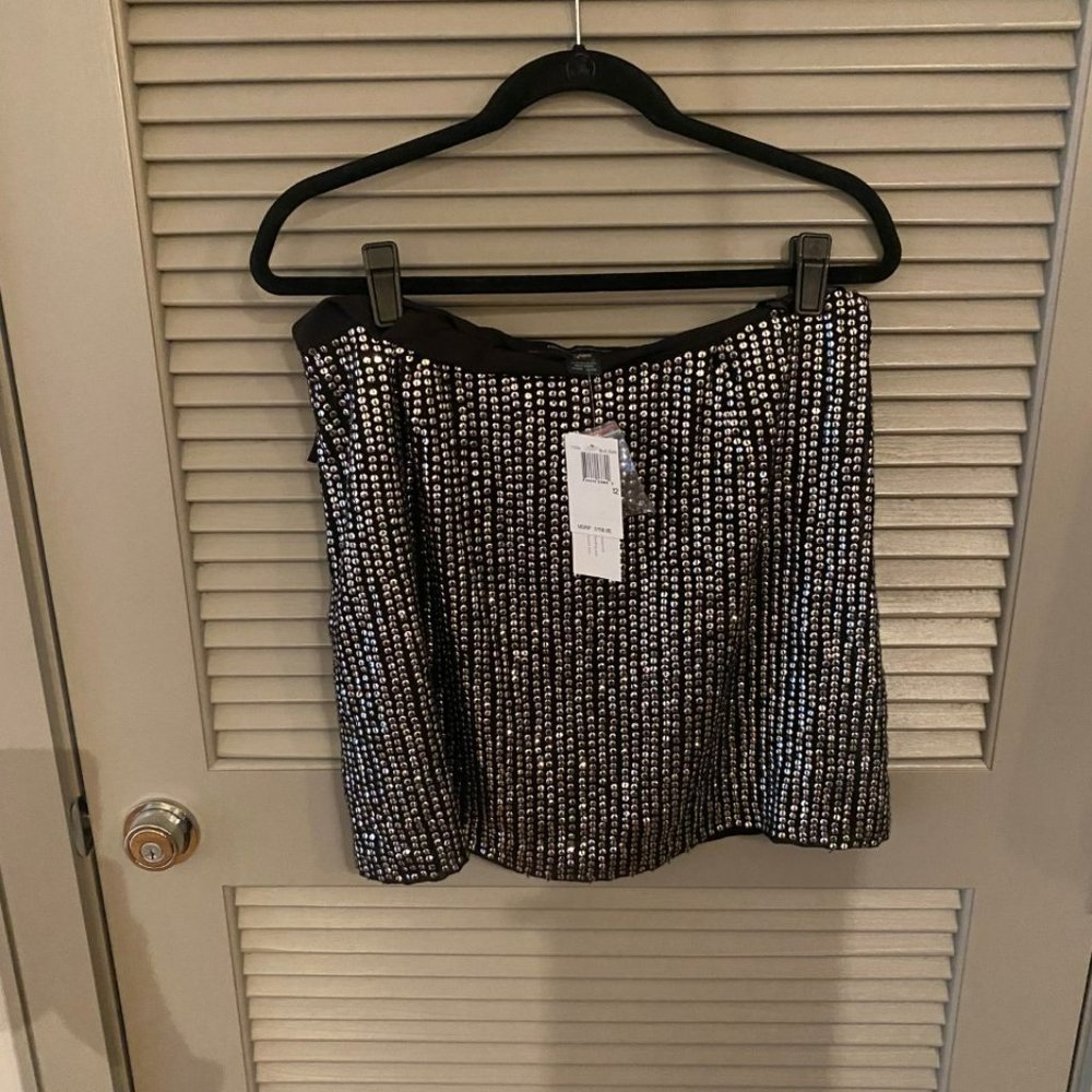 NWT French Connection Black Sequin Mini Skirt Size 12